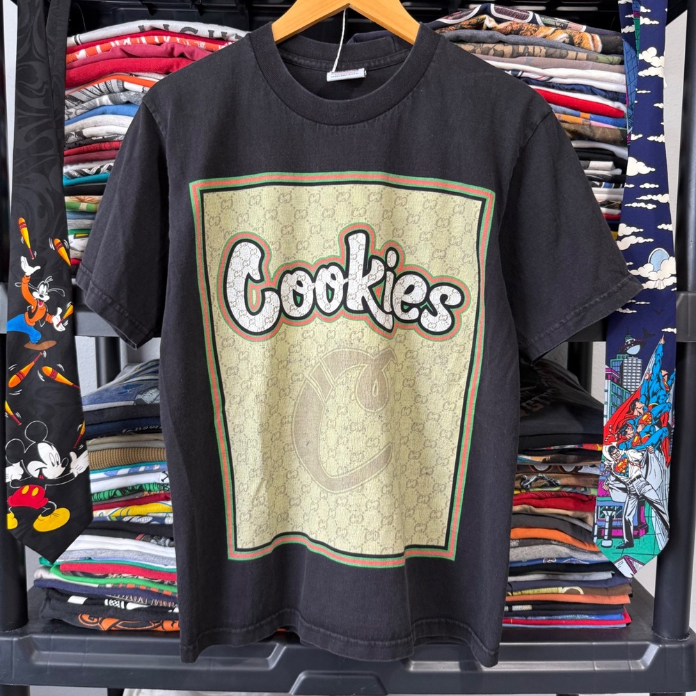 Vintage Black Cookies SF Designer Parody Graphic Tee Size Medium Light Fading